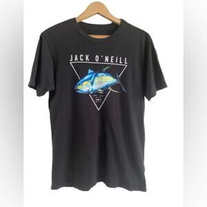 Jack O’Neill Mens Black‎ Logo Fish Crew Nick T-shirt Sz Small
